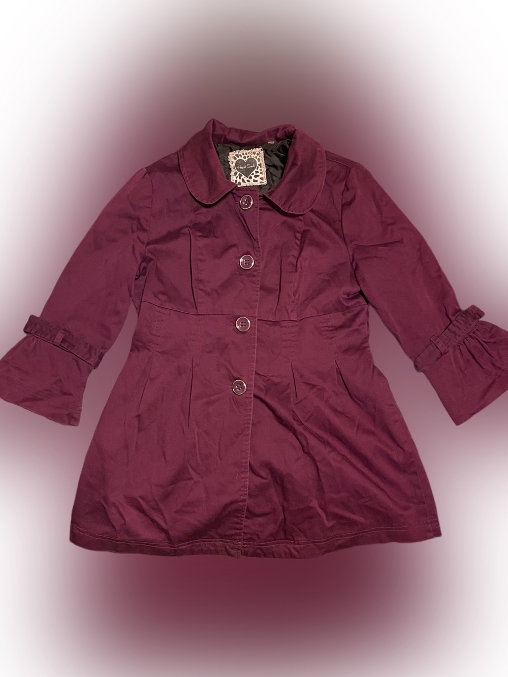 Vintage Y2K Heart Soul Plum Fit-and-Flare Trench Coat